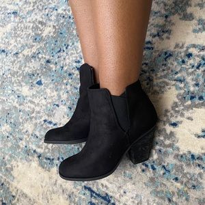 Black 3 inch faux suede ankle booties